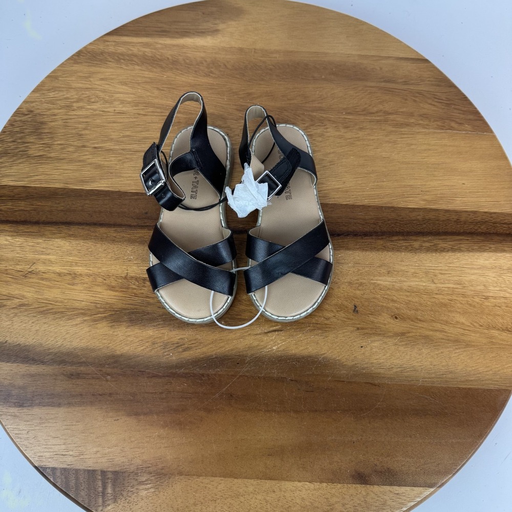 New Girls Little Kids Tucker + Tate Tarya Strappy Black Sandals Size 7 C NWOB
